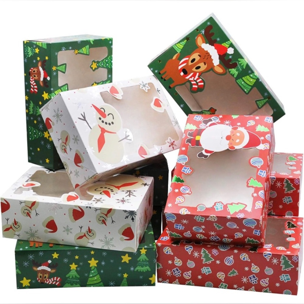 24 Pc Christmas Foil Treats Cookie Gift Box w Window Donuts Pastries Goodies NEW